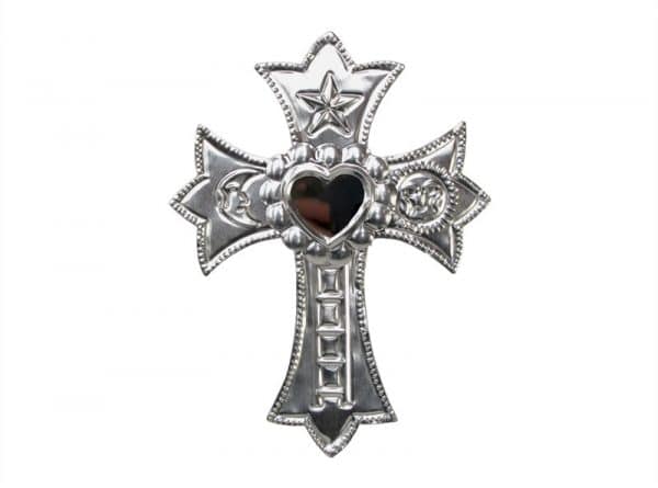 Tin Cross with Heart Mirror, unpainted