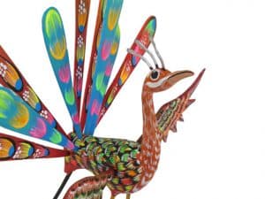 Peacock by Tribus Mixes, Oaxacan Wood Carving, 8-inch, brown