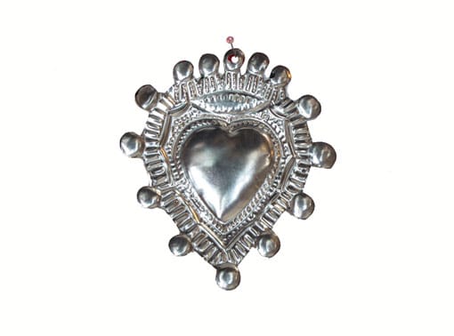 Tin Heart Ornament with Purple Drops Border, by FA