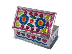 Embossed Tin Box, Design #2, (2 flowers), 6 inch long