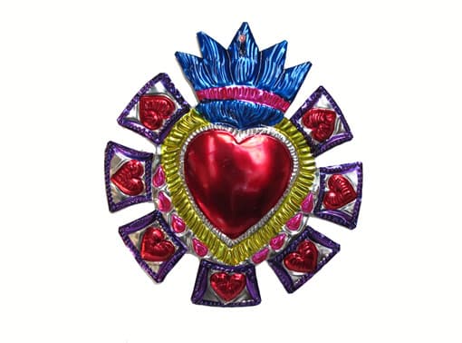 Tin Heart Wall Art, with ring of 7 hearts, 6.5 inch tall (by FA)