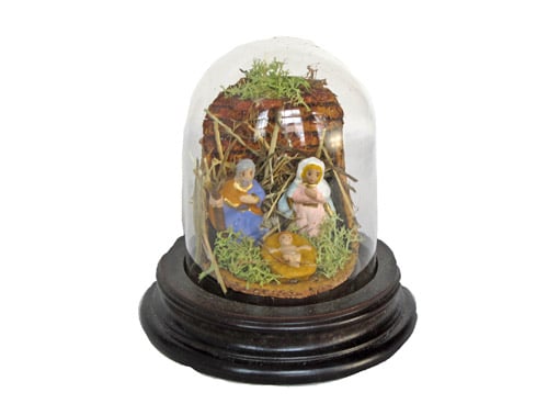 Neapolitan Nativity Scene under glass dome, 10 cm. tall