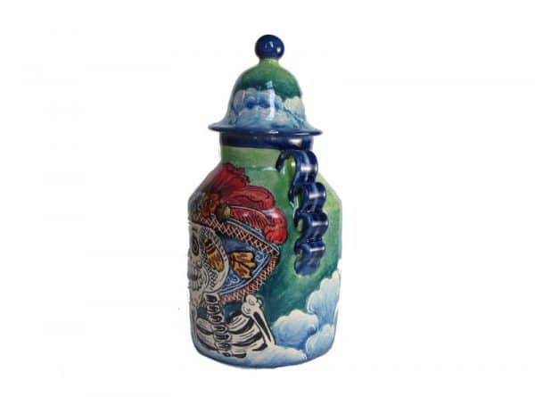 Catrina Face, Hand-Painted Mayólica Urn, 8 inches