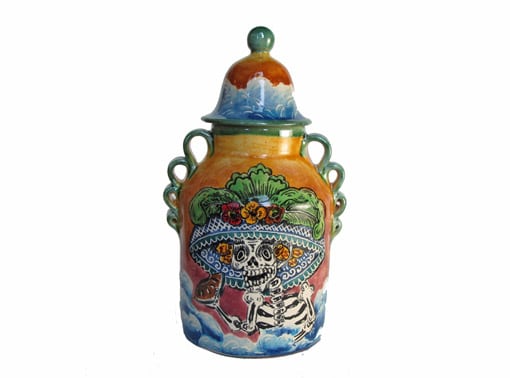 Catrina Face, Hand-Painted Mayólica Urn, 8 inches, #2