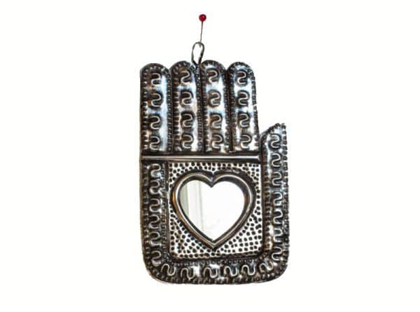 Embossed Hand With Mirror, Mexican Tin Art, Front