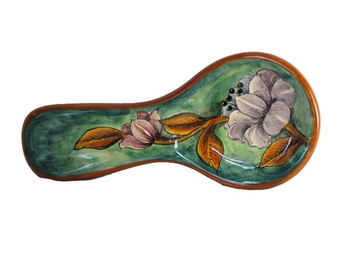 White Floral Spoon Rest, horizontal view