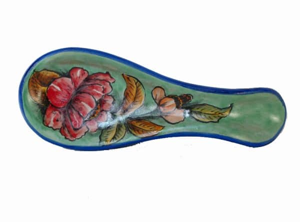 Green Floral Spoon Rest, horizontal view