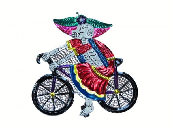 Cycling Catrina Wearing Red Plaque