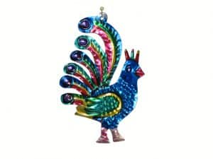 Blue Peacock Ornament, Mexican tin ornament