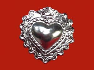 Silver Heart Ornament, Mexican tin wall plaque, 5-inch