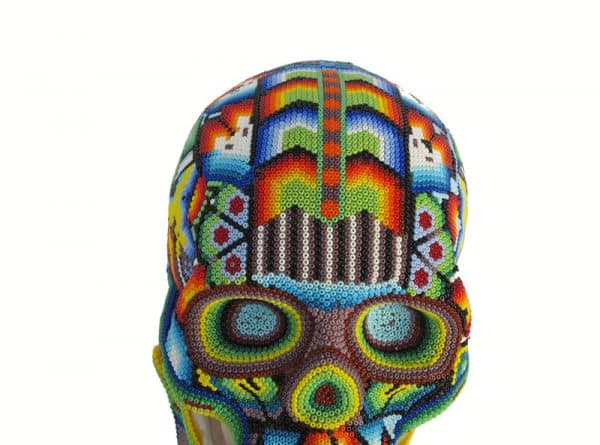 Huichol Art Beaded Skull, 8-inch long, #2