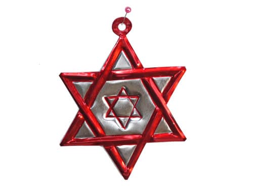 Star of David, tin ornament, red in red, 4-inch