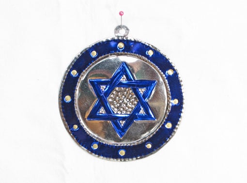 Star of David, tin ornament, blue in blue, 4-inch