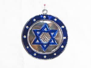 Blue Star of David Medallion, tin ornament, blue in blue, 4-inch