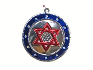 Red Star of David Medallion Ornament, red and blue, 4-inch