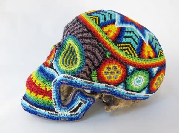 Huichol Art Beaded Skull, 8-inch long, #4