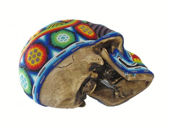 Huichol Art Beaded Skull, 8-inch long, #4