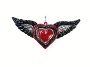 Tin Heart with Wings, wall decor by HG, 7 3/4 inch