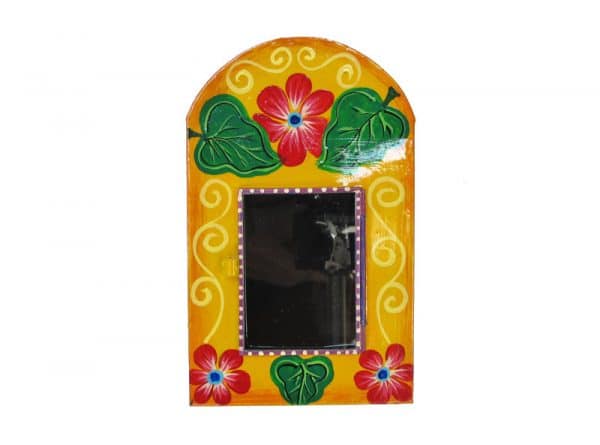 Mexican Tin Nicho, Empty Frame, hand-painted yellow with red flowers. Customize with your own photo