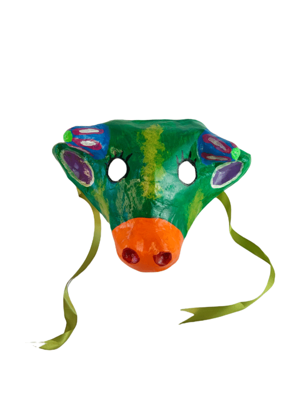 Green Bull Mask, Paper Mache, Front