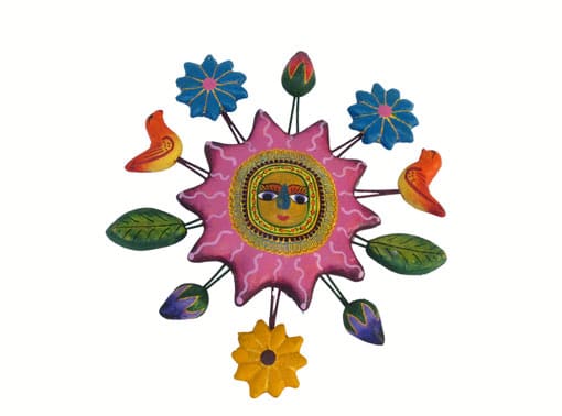 Pink Sun Wall Art, Mexican Pottery, front view
