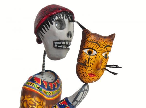 Skeleton Man Dancer In Leopard Costume, Mexican Pottery