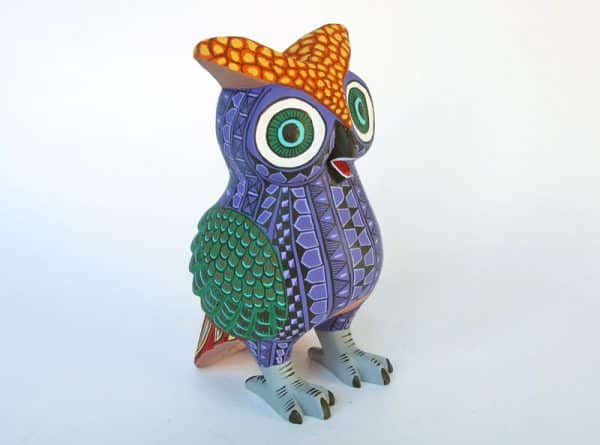 Purple Owl Carving, front angle view