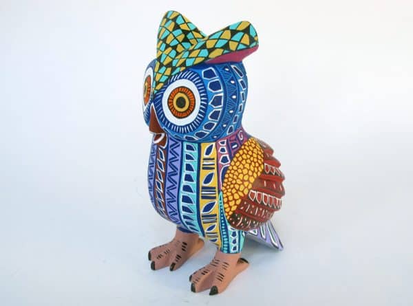 Multicolored Owl Carving, left angle view