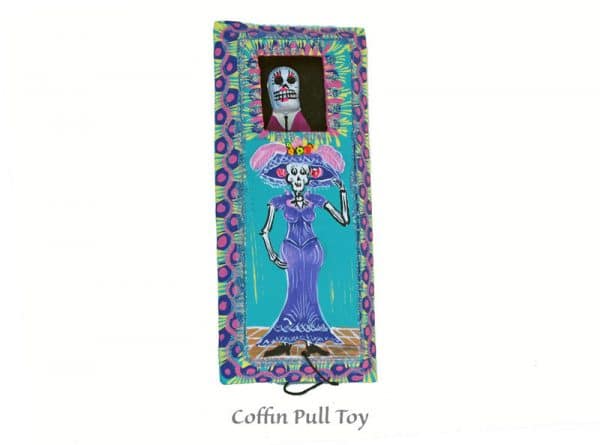 Coffin Pull Toy With Catrina Illustration, front