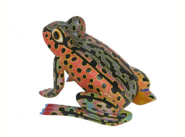 Bullfrog, Oaxacan Wood Carving, by Blas family, 6-inch, red accent