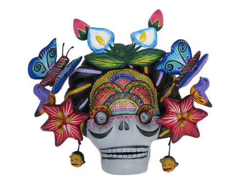 Frida Kahlo Skull with Butterflies, pottery wall art