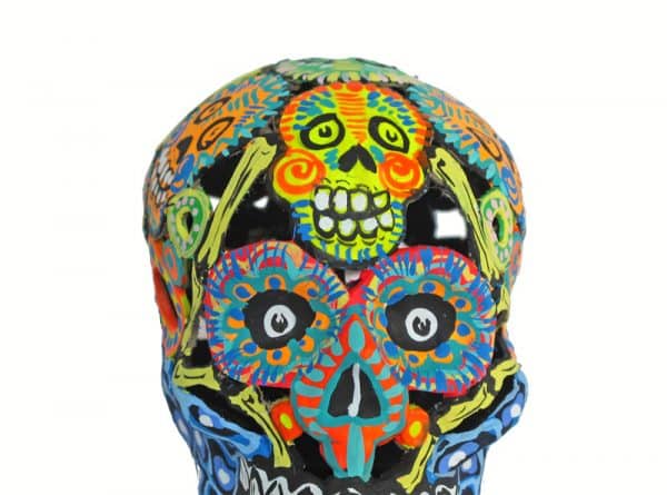 Decorative Paper Maché Skull, front detail
