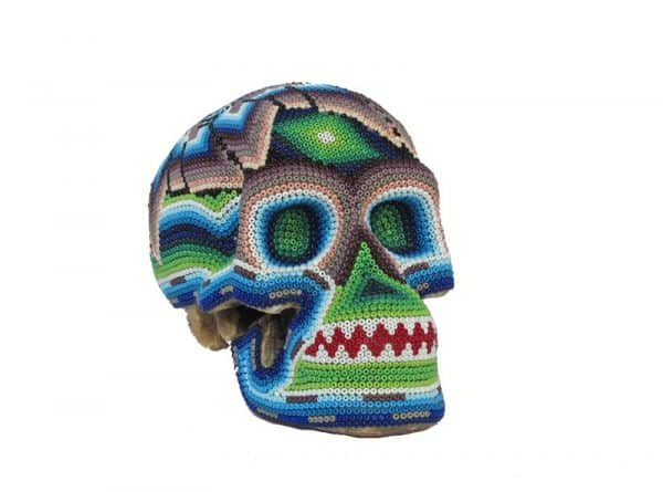 Huichol Art Beaded Skull, 6-inch long, #1