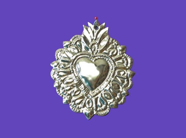 Tin silver heart ornament, style #5 view 1