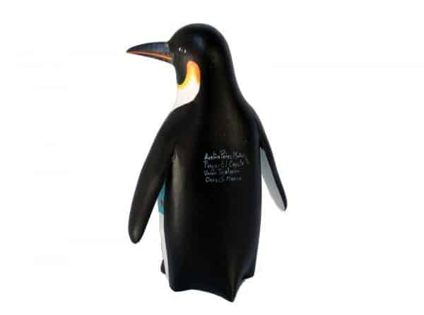 Penguin In Turquoise Dress, Oaxacan Carving by Avelino Perez, Signature