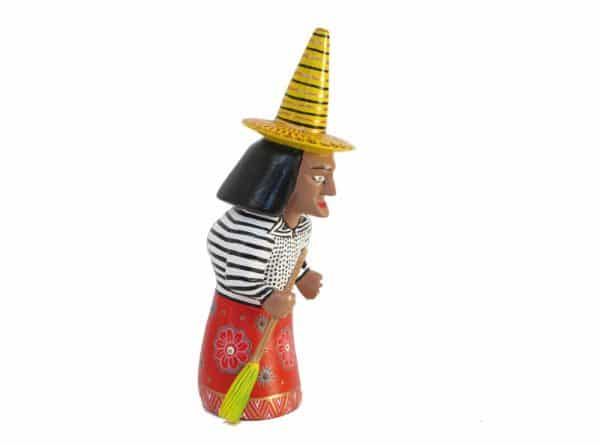 Witch with Red Dress, Oaxacan Carving by Xuana, 6-inch