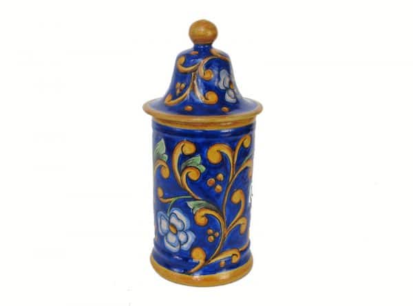 Blue Covered Jar with Gold Floral Design, View 1