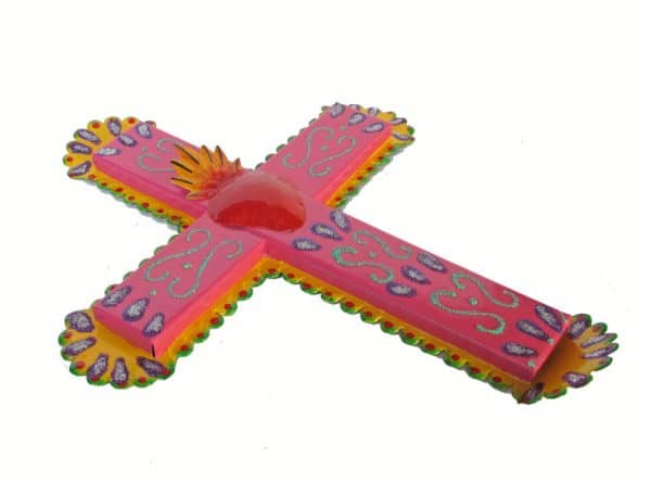 Pink Wall Cross With Red Heart, Side View
