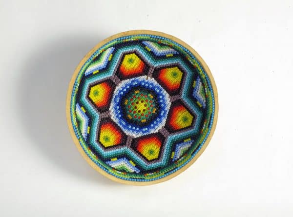 Huichol Art Bowl, beaded gourd, #4, 13-cm.