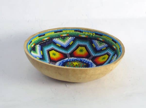 Huichol Art Bowl, beaded gourd, #4, 13-cm.