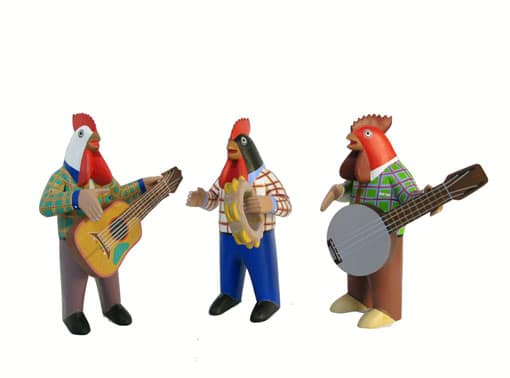 Nahual Rooster Music Band, Oaxacan Carvings by Avelino Pérez