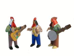 Nahual Rooster Music Band, Oaxacan Carvings by Avelino Pérez
