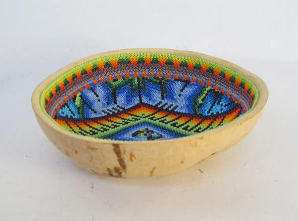Huichol Art Bowl, beaded gourd, #8, 14-cm.