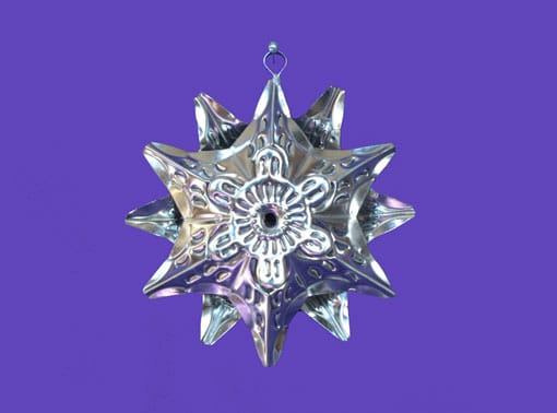 Tin Star Christmas Ornament, unpainted, 4-inch with 12 star points