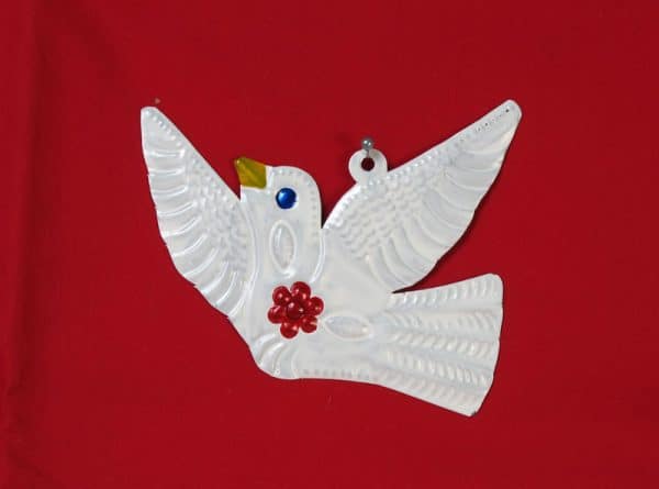 White Dove Ornament, Mexican tin figure, white