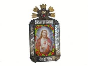 Mexican Tin Nicho, Portrait of Jesus in 14-inch frame