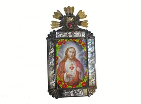 Mexican Tin Nicho, Portrait of Jesus in 14-inch frame