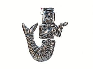 Skeleton Mermaid Ornament, Mexican Tin Wall Decor, 6-inch