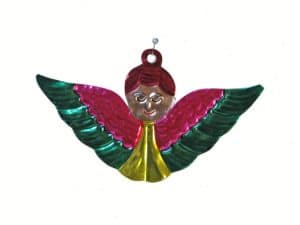 Angel Face With Wings, Mexican tin ornament, 5.5-inch