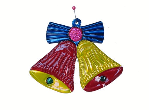 Twin Christmas Bells, Mexican tin ornament